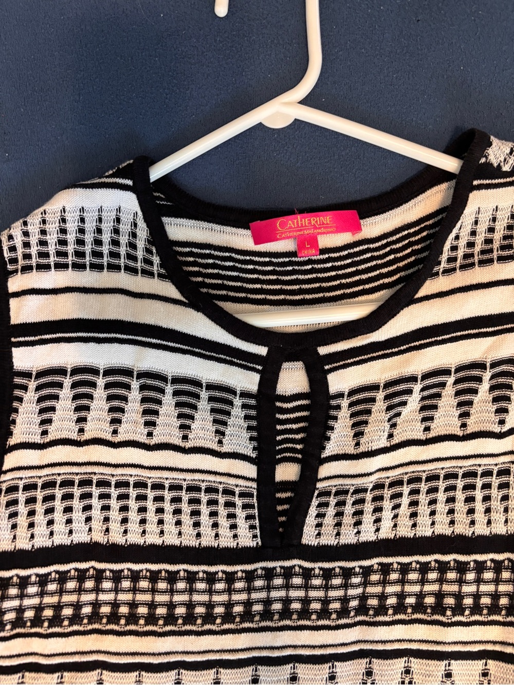 Catherine Malandrino Black and White Textured Knit Top